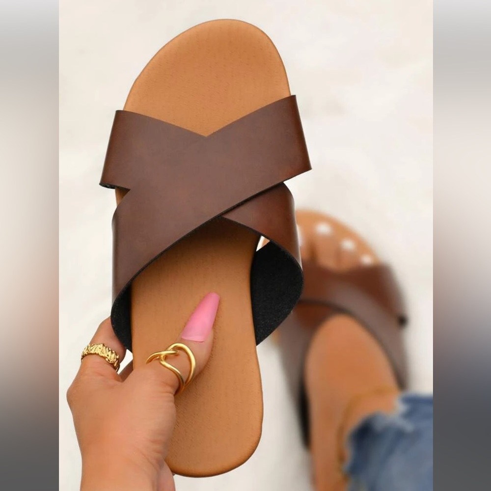 Brown Cross Sandals